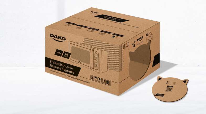 Embalagens de produto Dako podem ser convertidas em casinhas para pets de pequeno porte