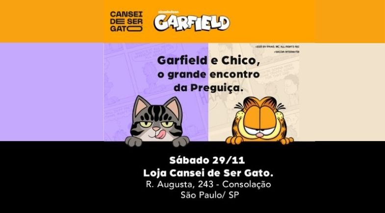 Garfield e Chico, do Cansei de Ser Gato, se unem para ação especial neste Mês da Preguiça